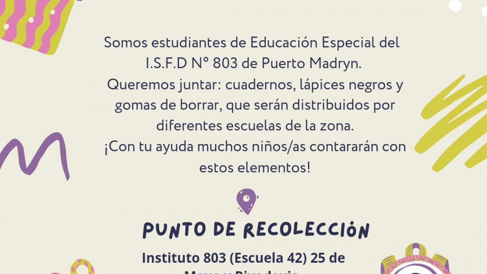 Campaña solidaria de útiles de alumnos del Instituto de Formación Docente 803