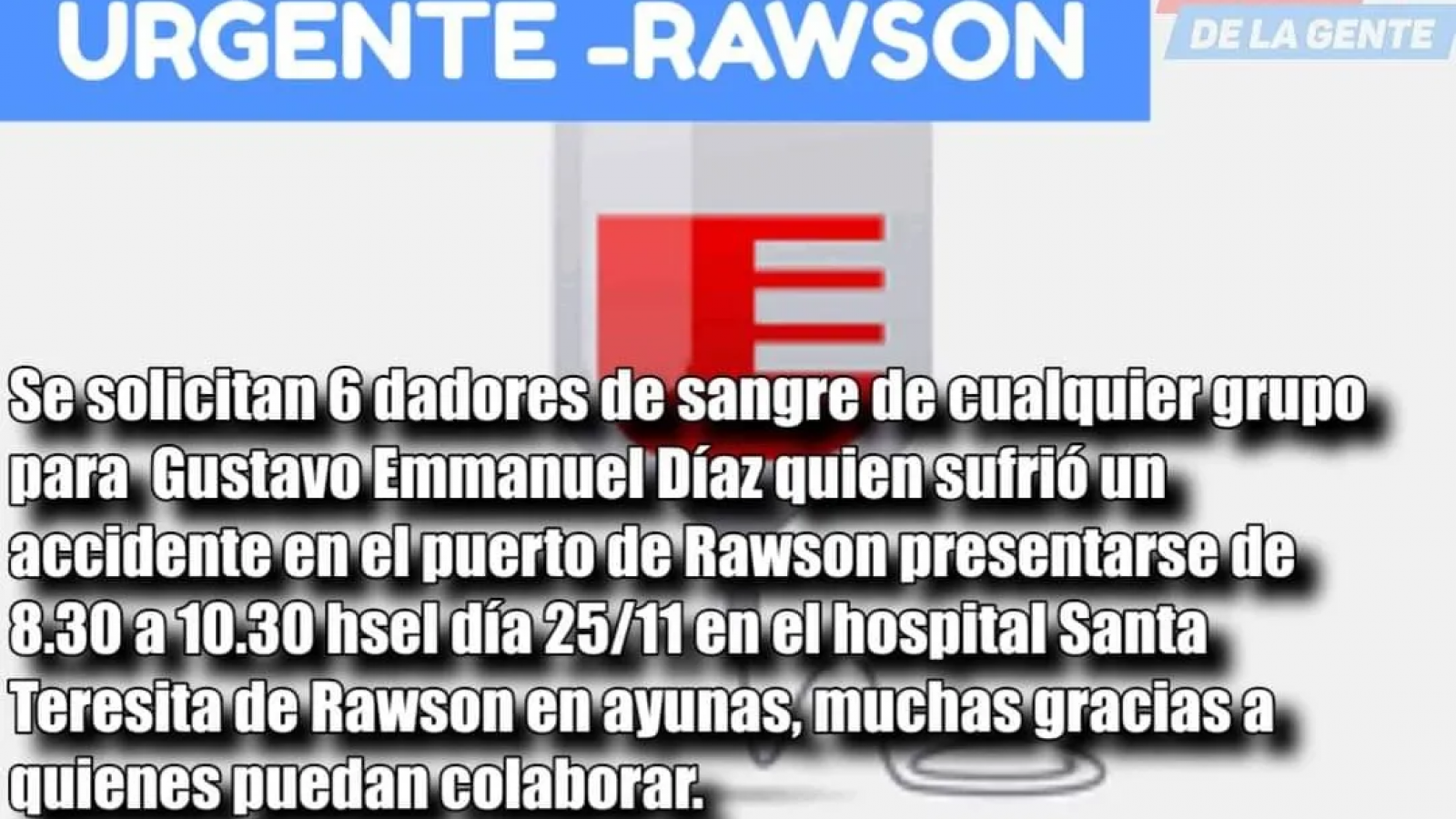 Se necesitan seis dadores de sangre para un marinero accidentado en el puerto de Rawson