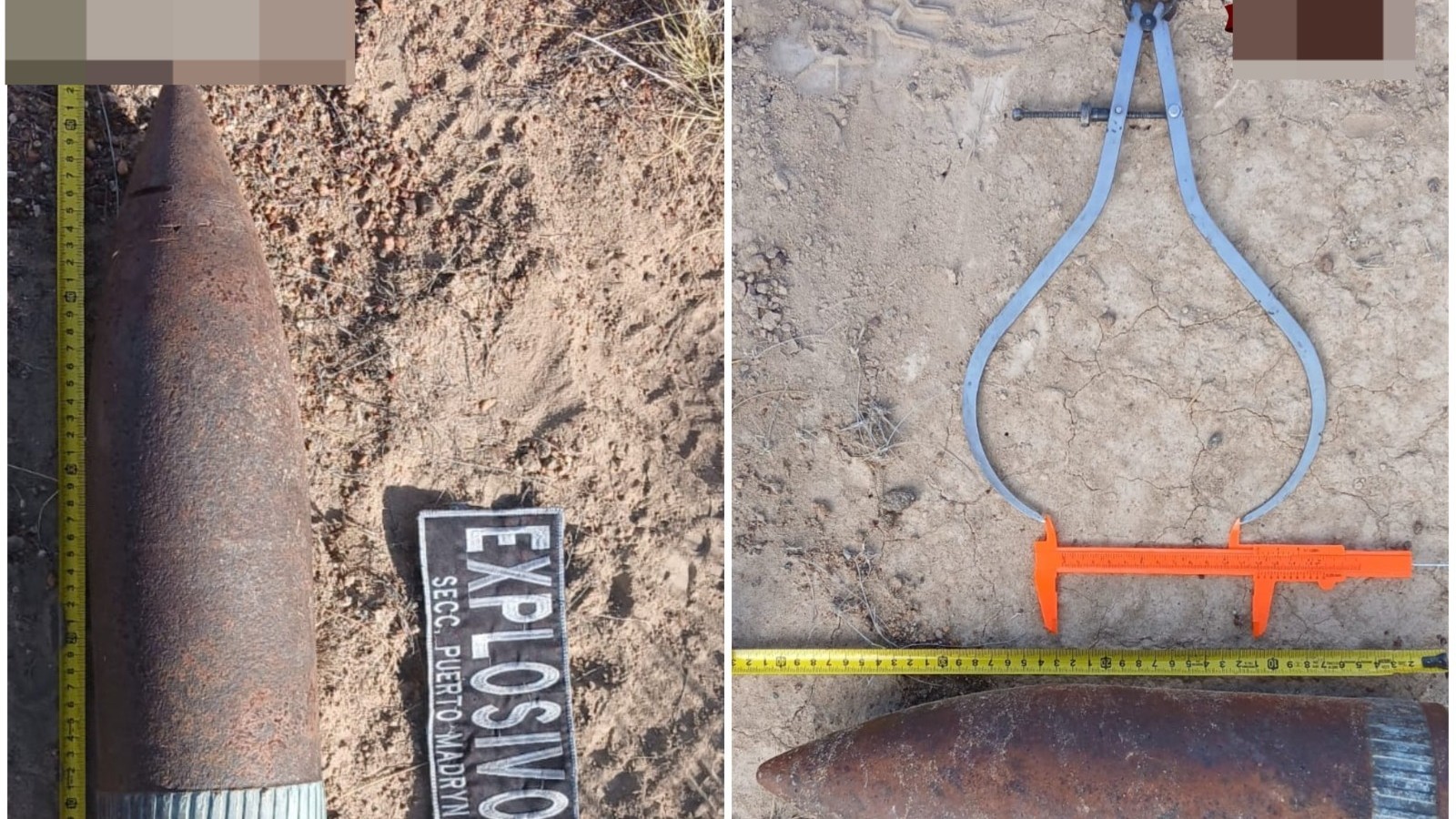 Hallazgo doble de proyectiles navales sin carga explosiva en Madryn