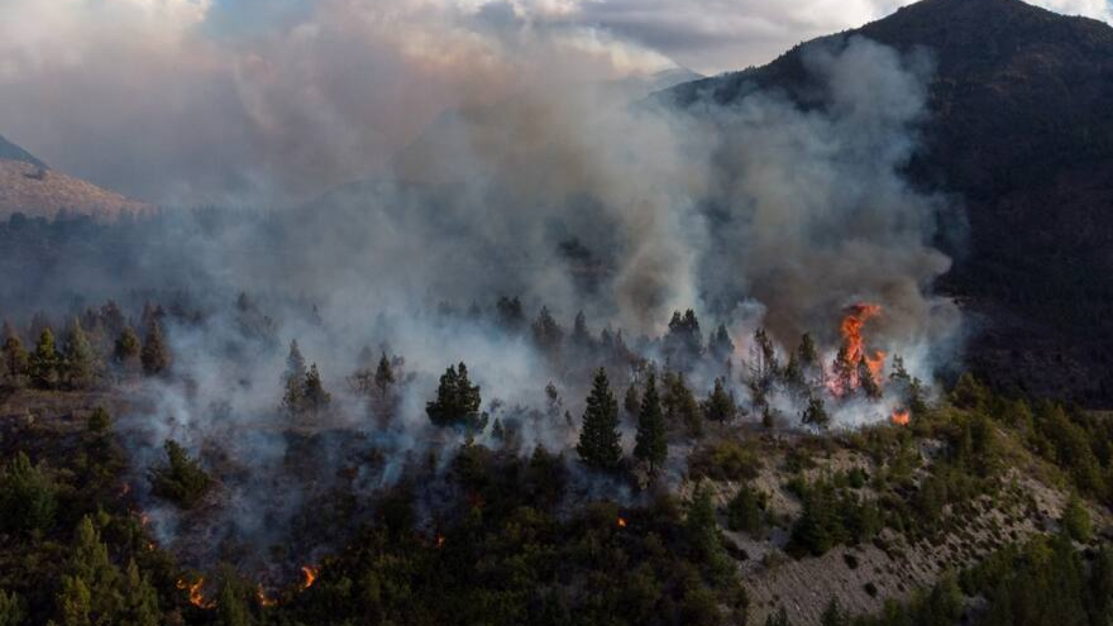 Epuyén en alerta por el viento y a la espera del avión hidrante para contener el fuego
