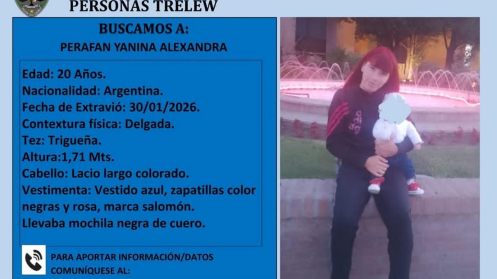 Trelew: buscan a una joven de 20 años desaparecida desde el 30 de enero