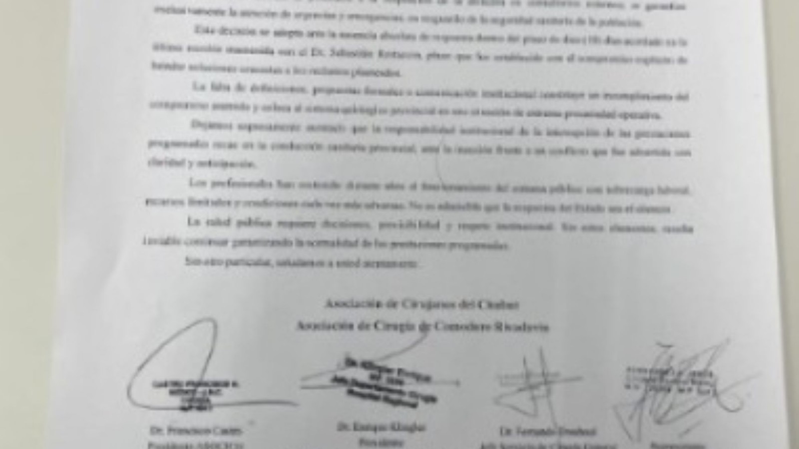Cirujanos del Chubut suspenden cirugías programadas y consultorios externos
