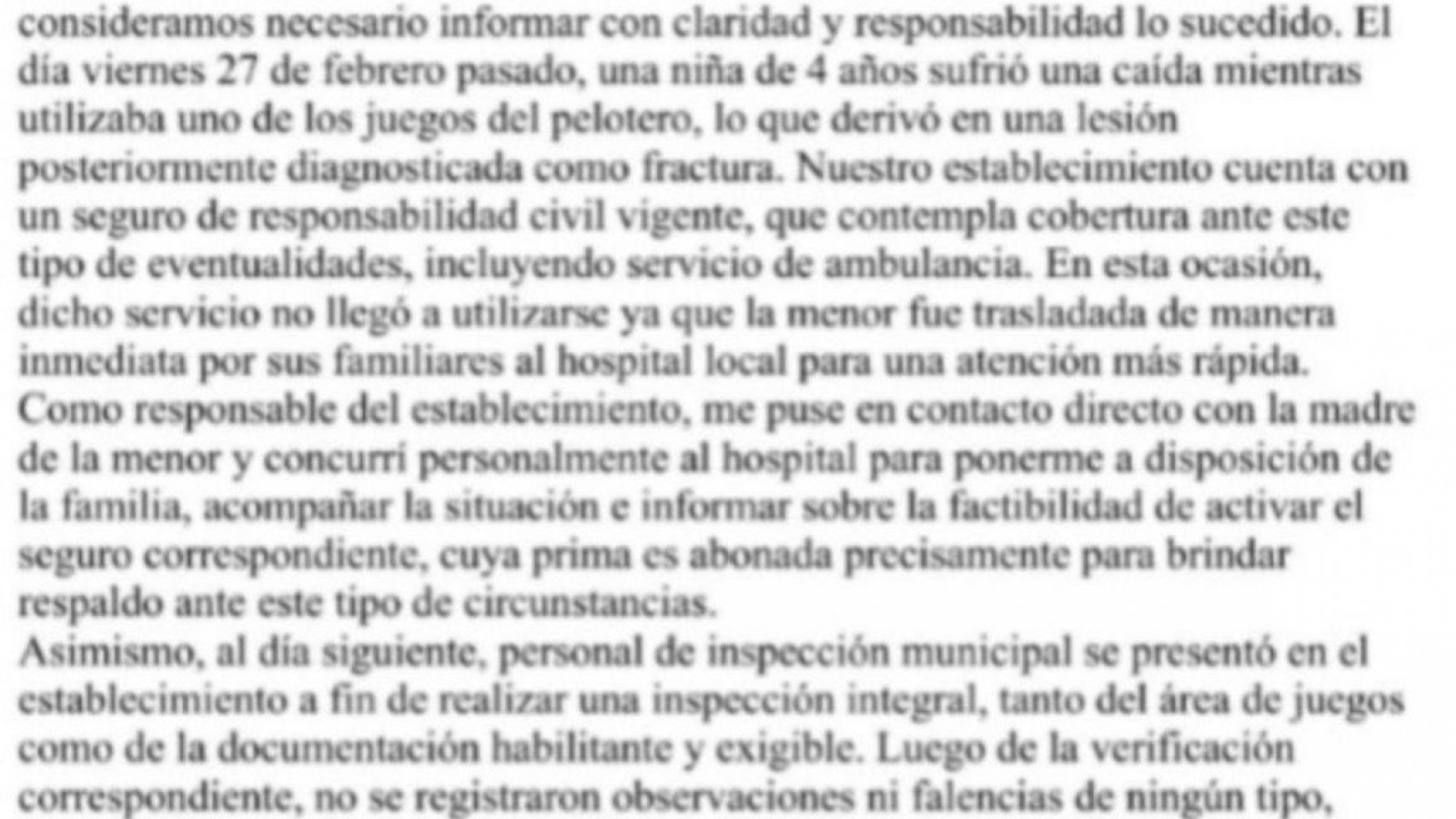 Pelotero Ohana difundió un comunicado por el accidente de una niña