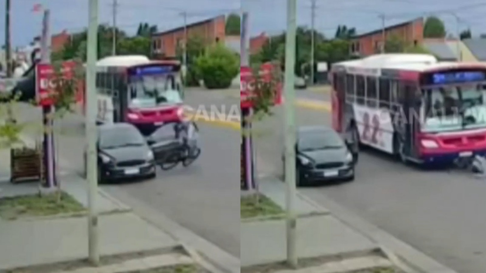 Milagro en Trelew: un ciclista se salvó de ser aplastado por un colectivo tras chocar con una puerta