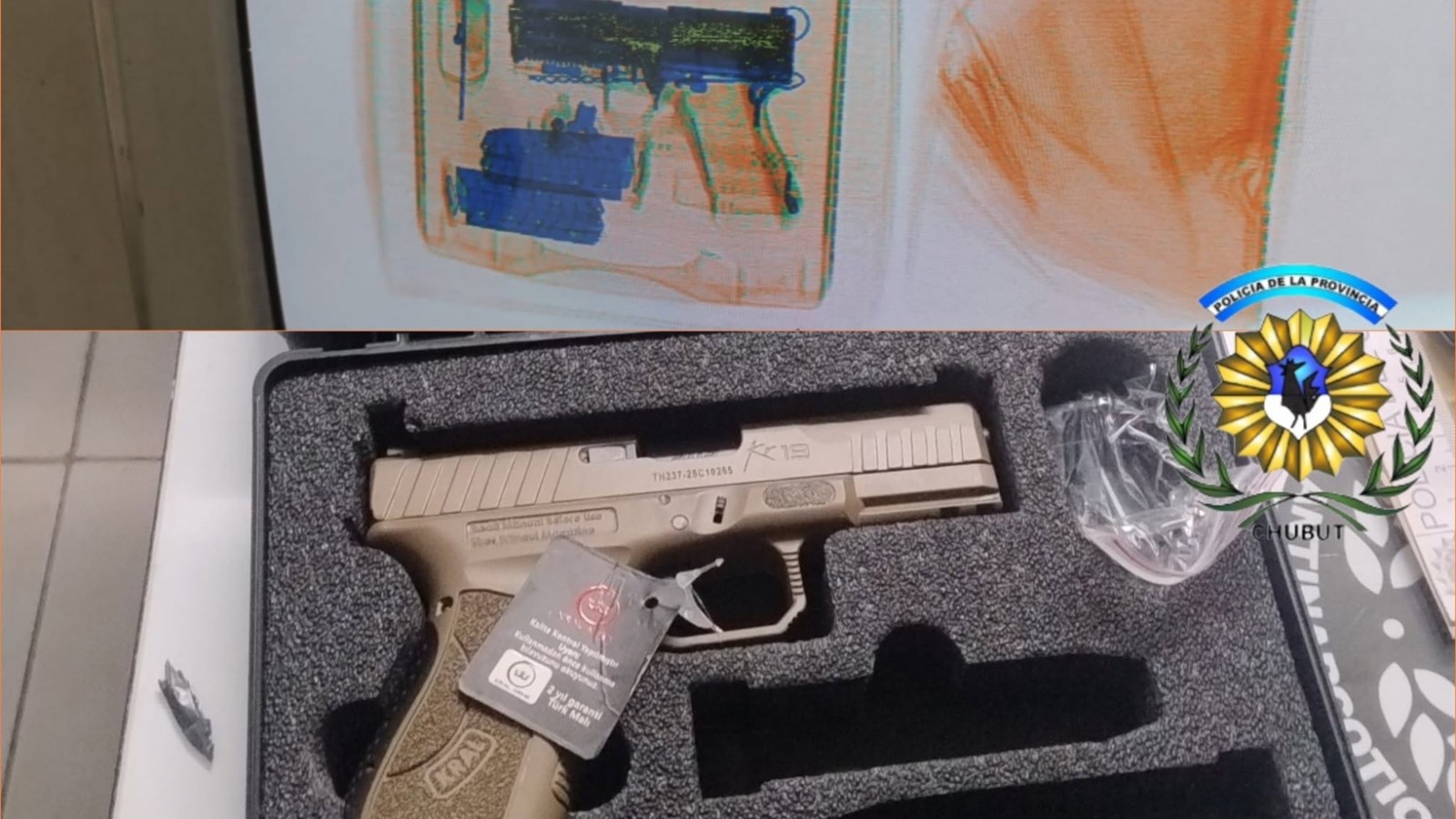 Secuestran una pistola calibre 9 mm oculta en una encomienda en la Terminal de Puerto Madryn