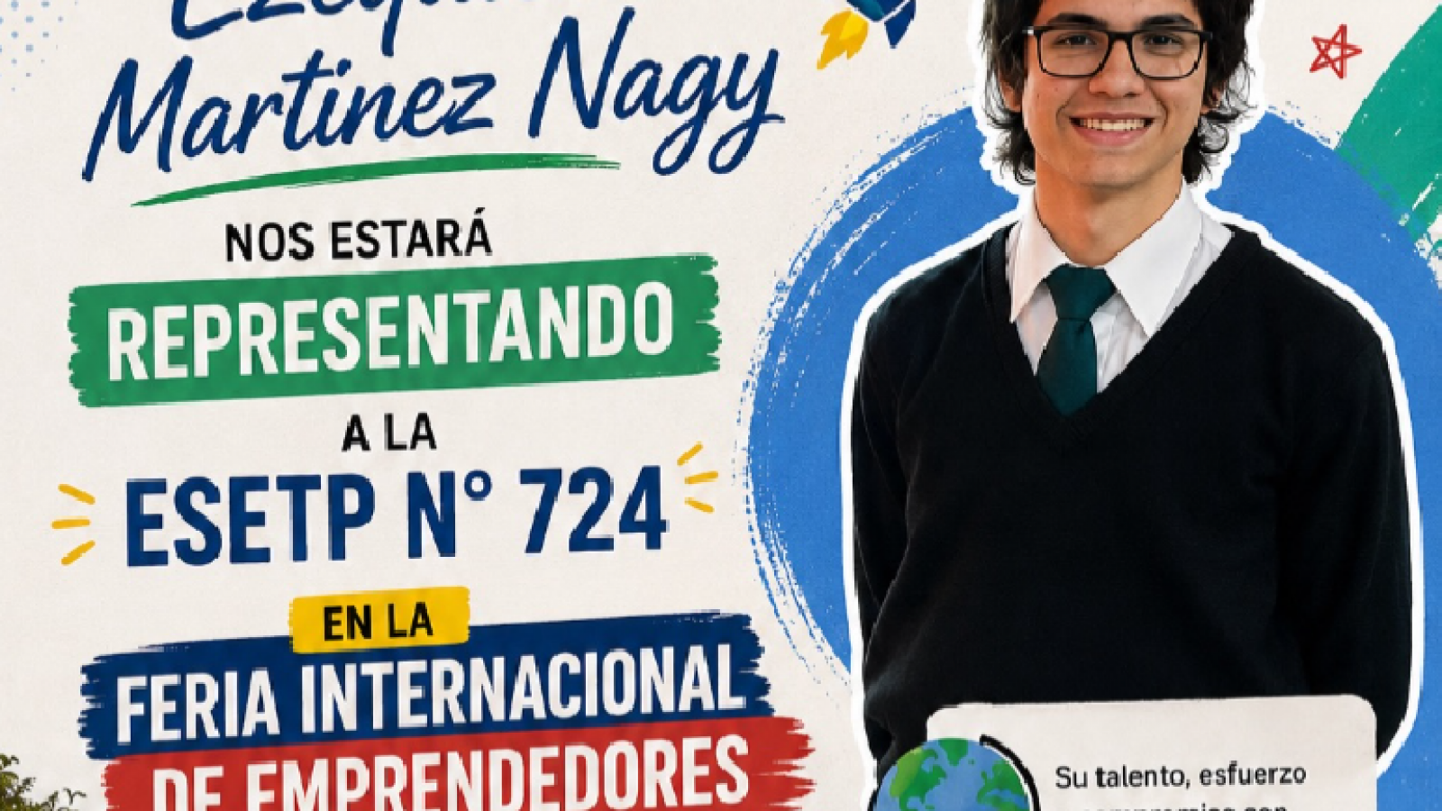 Orgullo chubutense: un alumno de la ESETP N.º 724 representará a la provincia en la Feria Internacional de Emprendedores en Córdoba