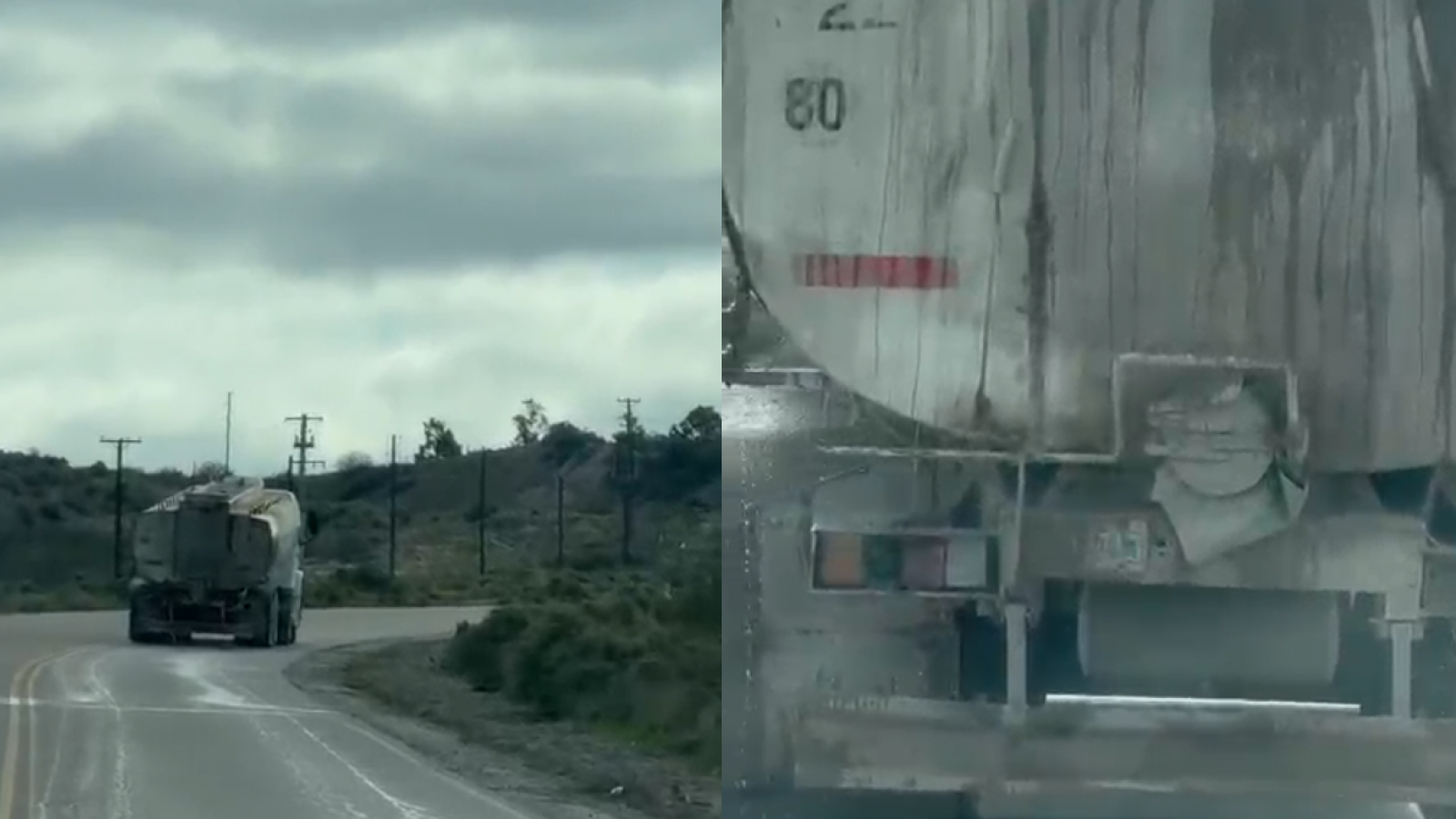 Puerto Madryn: Filmaron a un cami髇 derramando agua de pescado mientras circulaba en plena ruta
