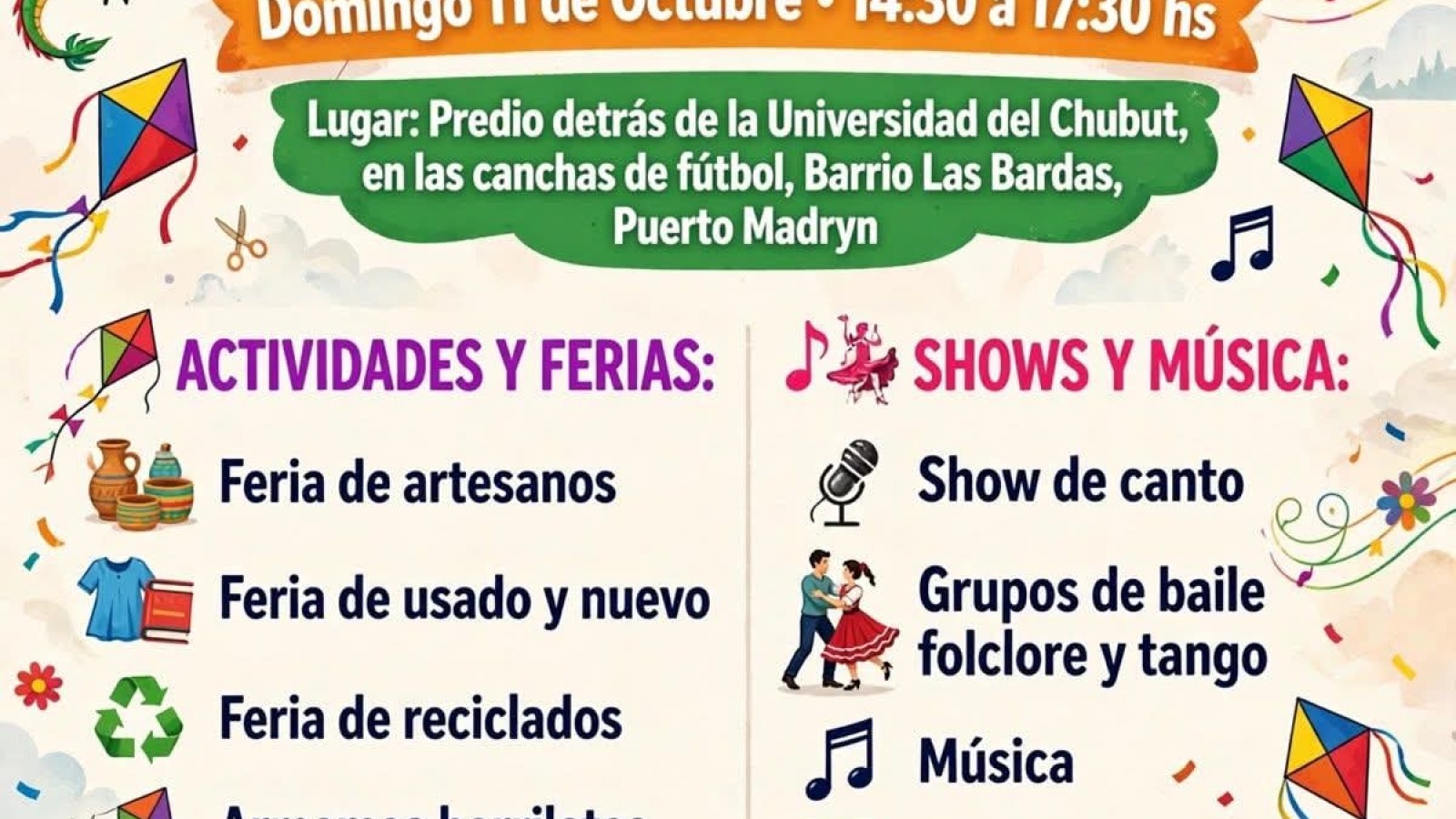 Barriletes, música en vivo y feria: este domingo habrá una gran fiesta familiar y gratuita en Puerto Madryn